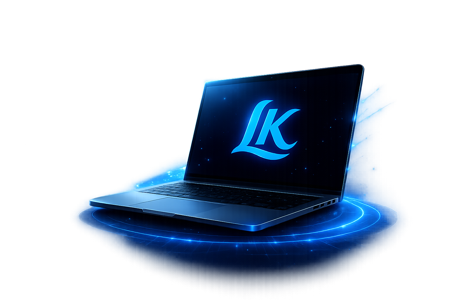 Laptop com demonstração de serviços da LK Soluções de T.I